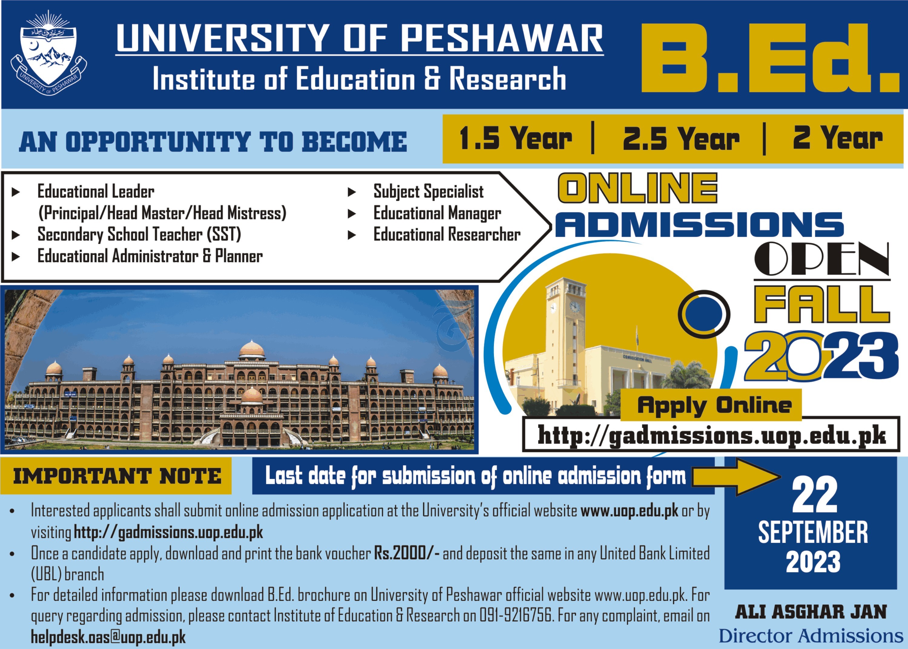 University of Peshawar BEd Degree Program Admissions 2023 2023
