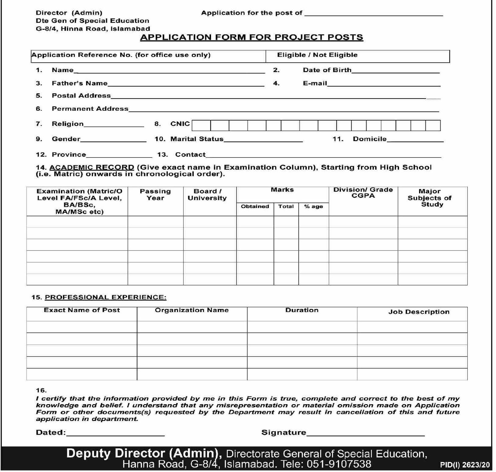 Directorate General of Special Education DGSE Jobs 2020 2023 Job