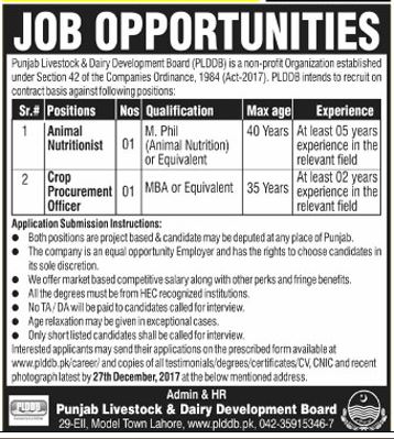 Animal Nutritionist & Procurement Officer Jobs 2022 Job Advertisement