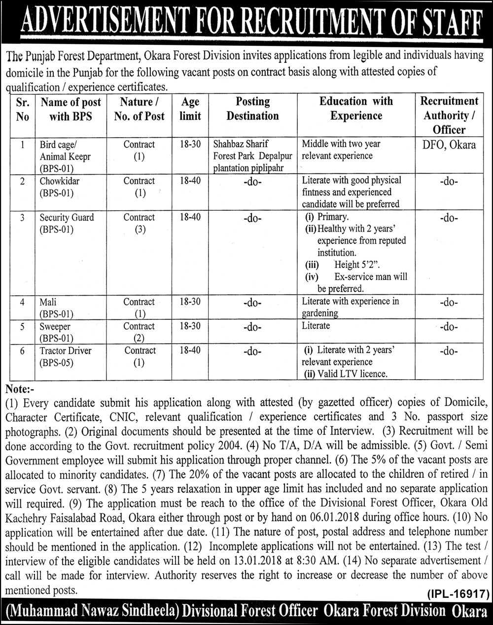Forest Department Punjab Recruitment 2022 Security Guard Jobs in Punjab Forest Department 2022 Job Advertisement