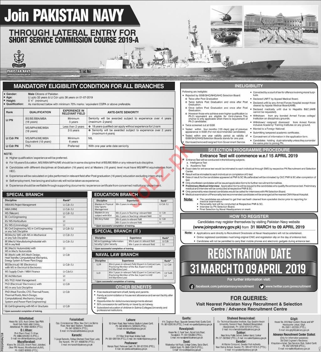 Join Pak Navy Through Lateral Entry For SSCC 2019A 2024 Job Advertisement Pakistan