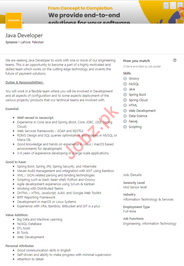 Java Developer Job in Lahore 2023 Job Advertisement Pakistan