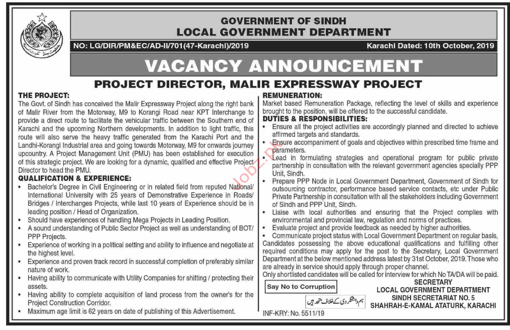 Local Government Department Sindh Karachi Jobs 2024 Job Advertisement