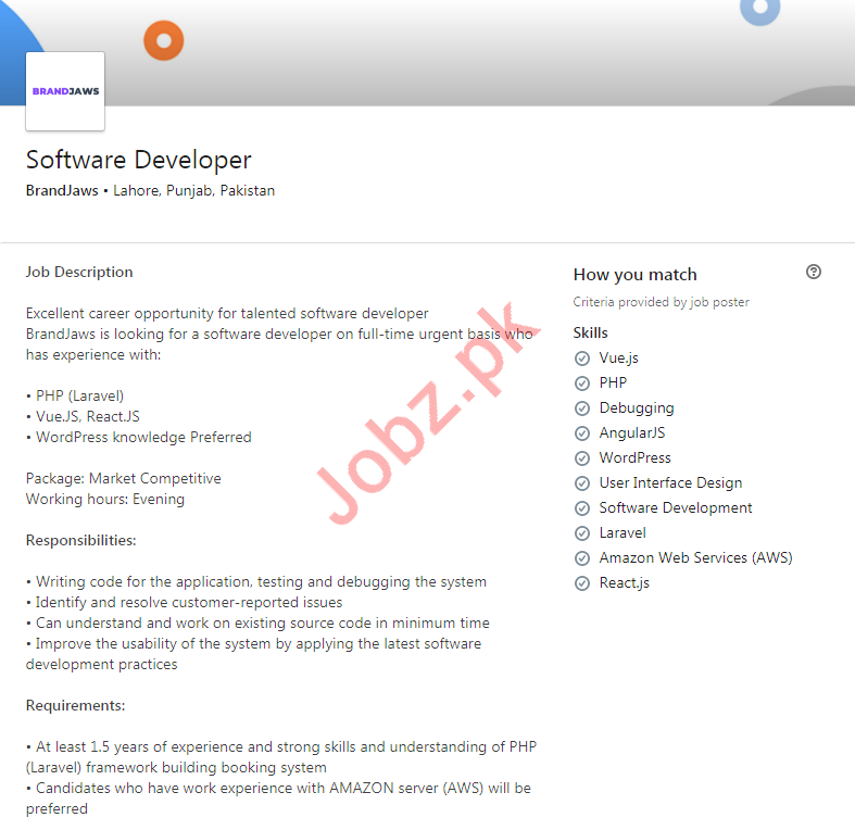 Software Developer Job in Lahore 2023 Job Advertisement Pakistan