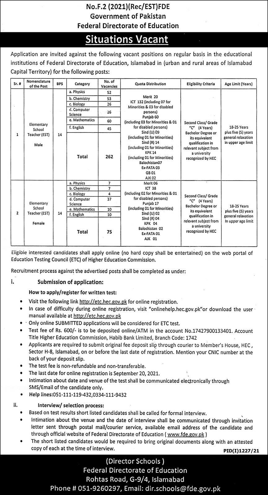 Federal Directorate of Education FDE Teaching Jobs 2021 2024 Job