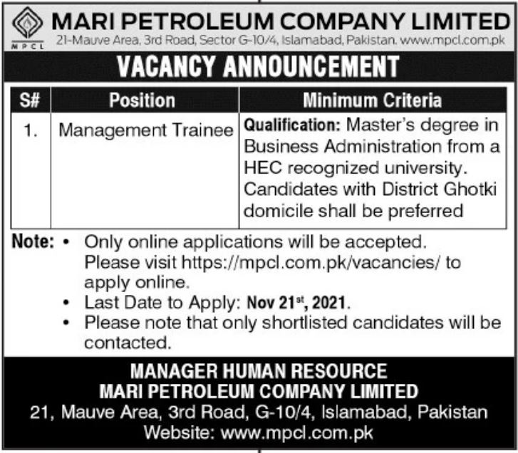 Mari Petroleum Company Management Trainee Program 2021 2024 Job