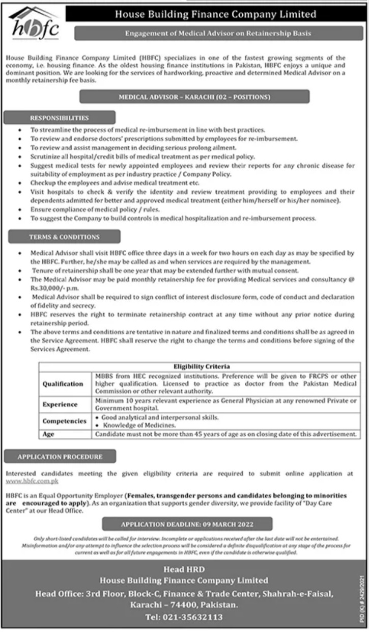 Job Positions at House Building Finance Company Limited 2024 Job