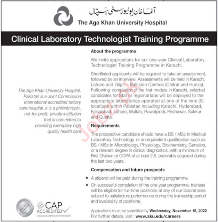AKU Karachi Clinical Lab Technologist Training Programs 2022 2024 Job