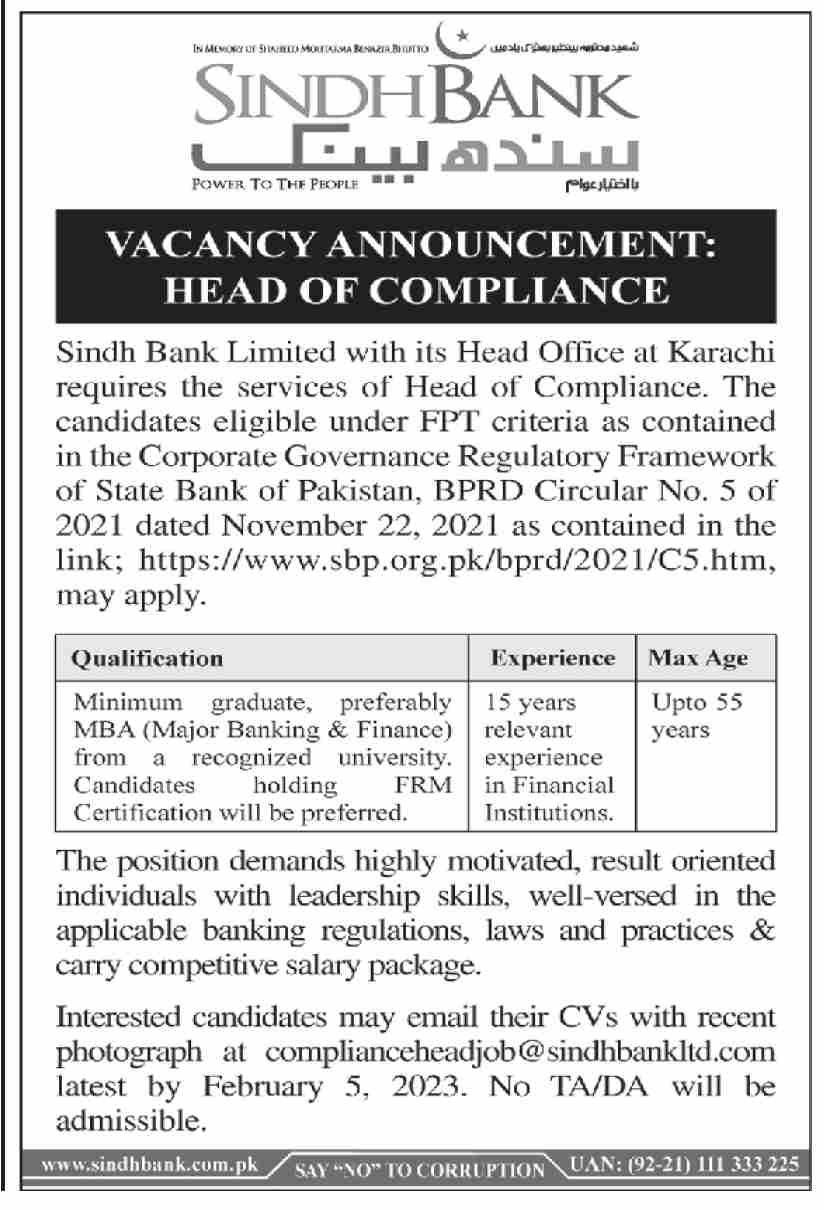 Sindh Bank Limited Karachi Jobs 2023 2024 Job Advertisement Pakistan