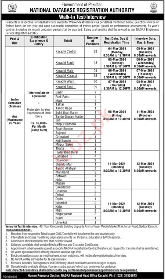 NADRA Karachi Job 2024 2024 Job Advertisement Pakistan