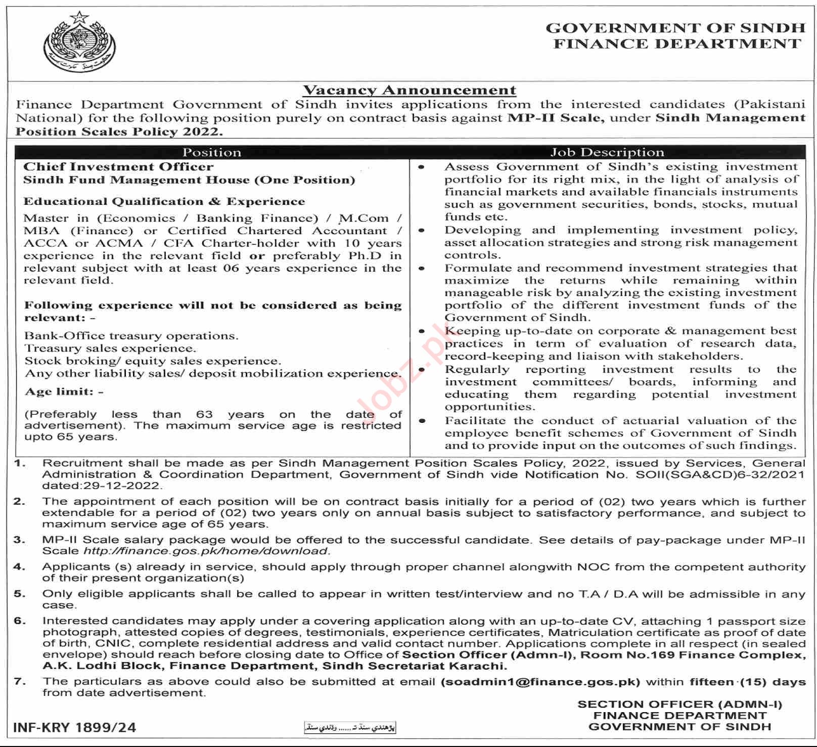 Finance Department Sindh Jobs 2024 2024 Job Advertisement Pakistan