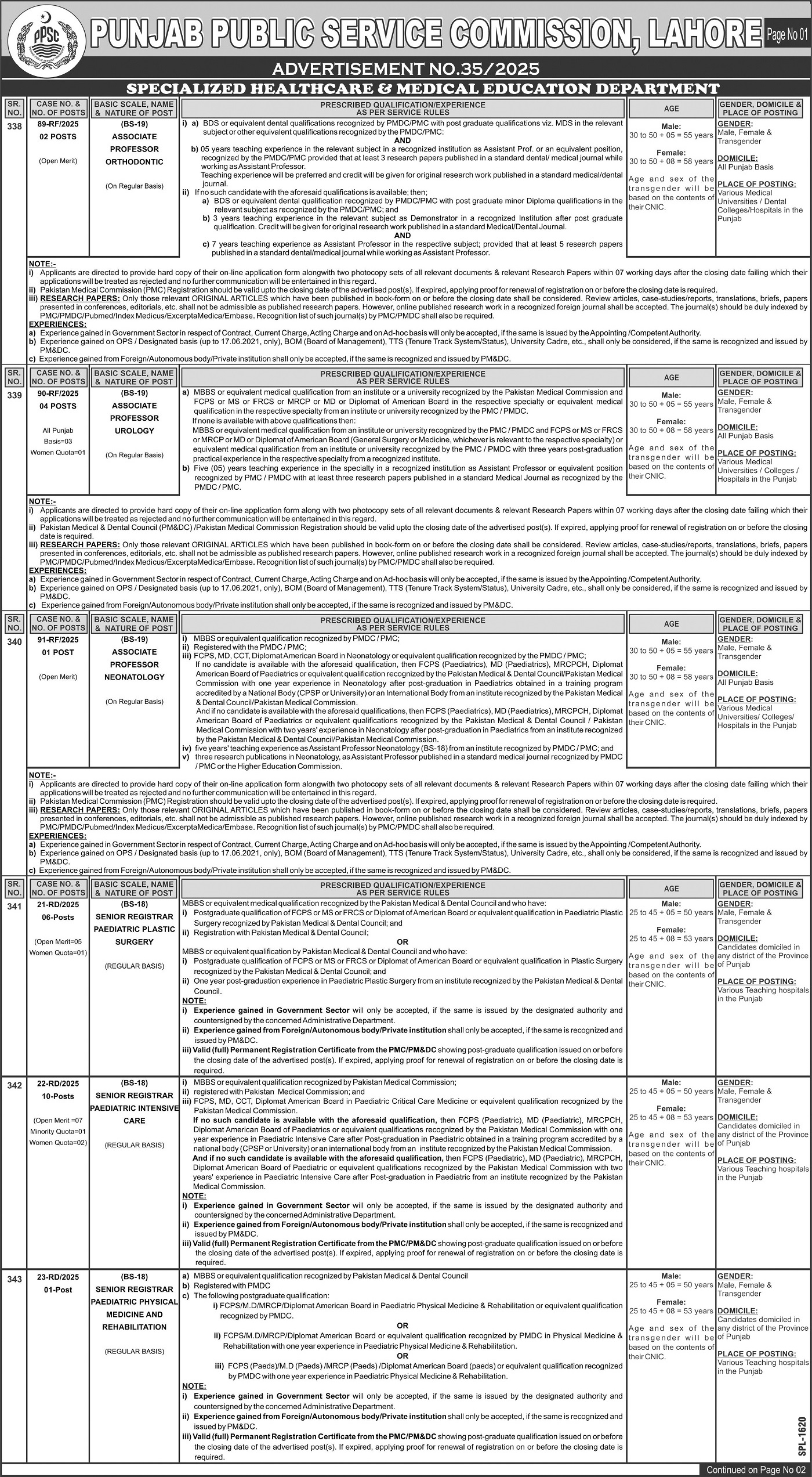 Punjab Public Service Commission PPSC Lahore Jobs 2025