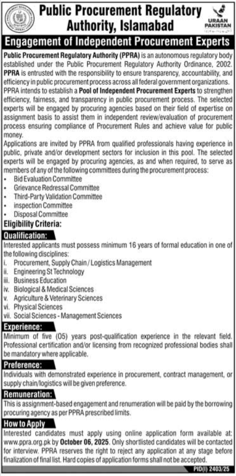 Latest Public Procurement Regulatory Authority PPRA Jobs