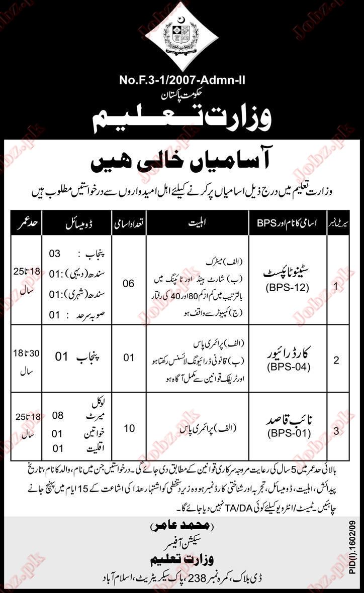 Ministry of Education job 2024 Job Advertisement Pakistan
