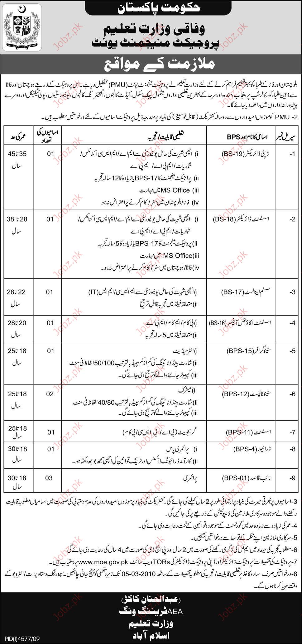 Ministry Of Education jobs 2024 Job Advertisement Pakistan