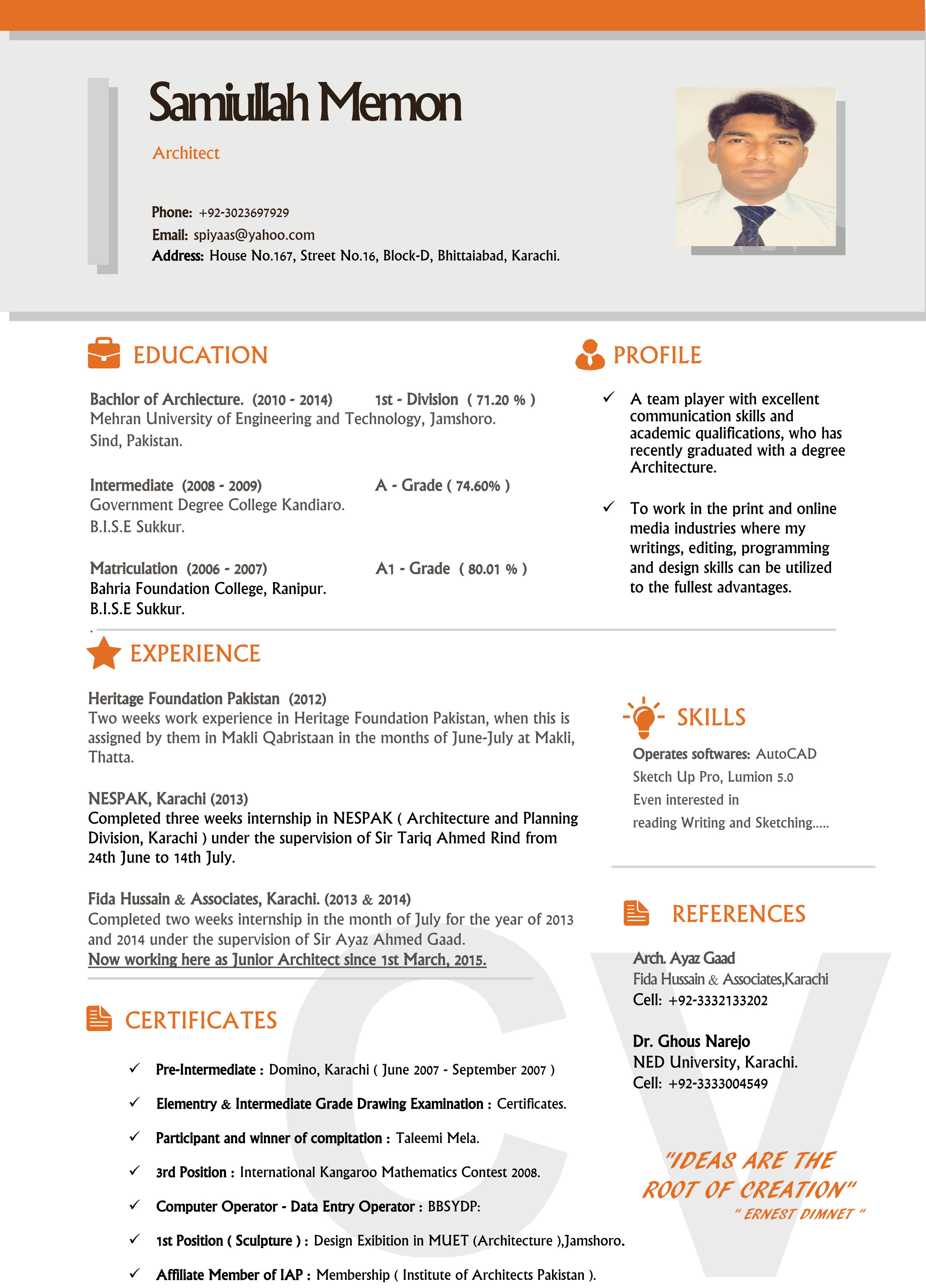 Arch.Samiullah Memon Profile Arch.Samiullah Memon Profile