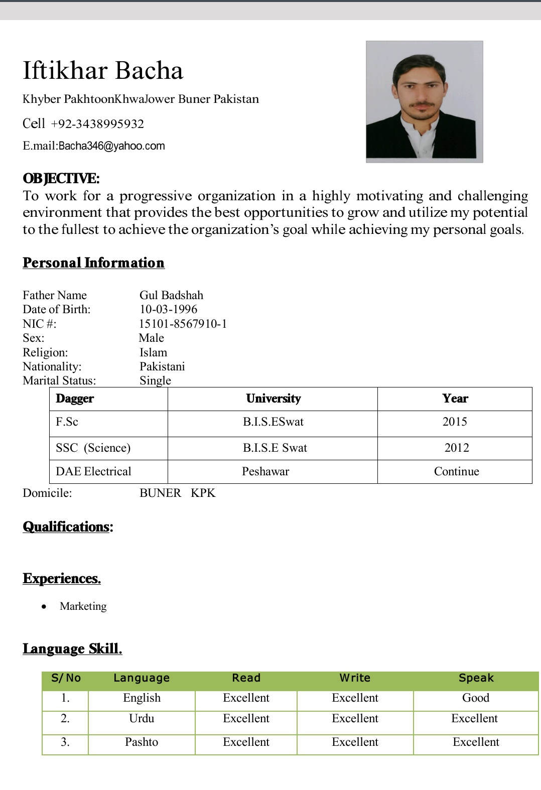 Iftikhar Baacha Profile