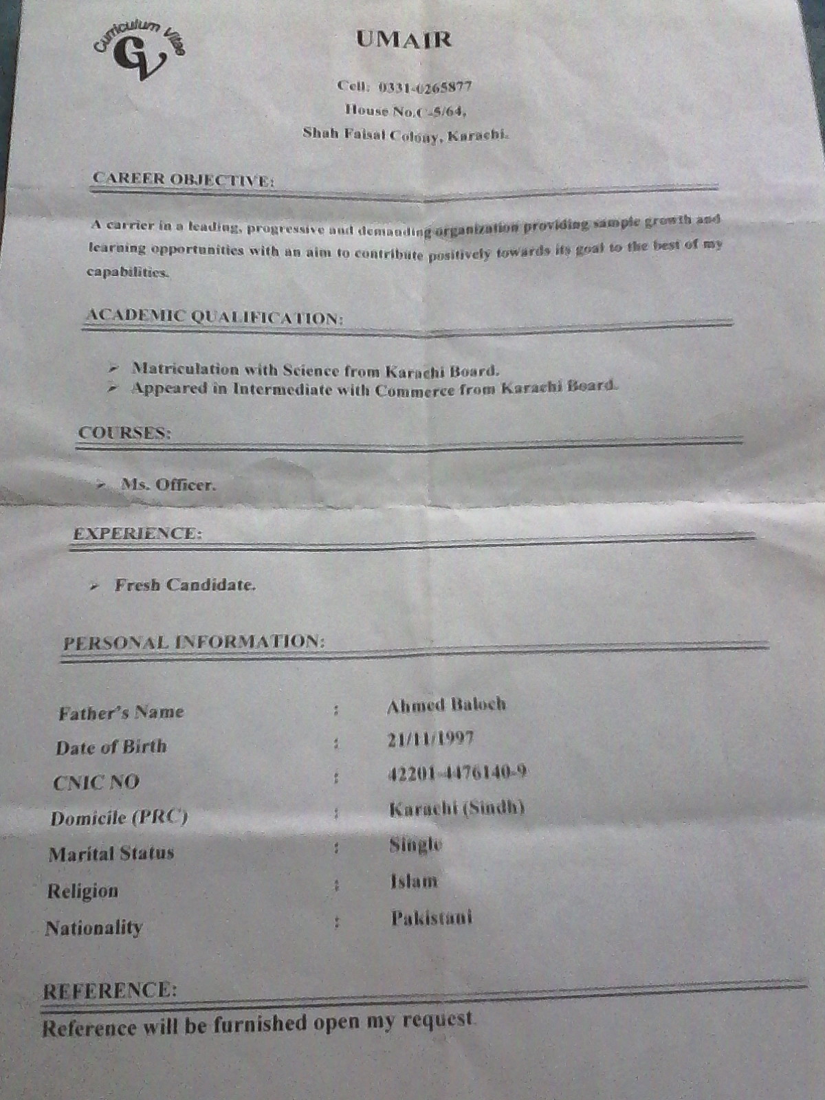 Umair Ahmed Baloch Photo Editing, Word, Excel, Data Entry, Education & Tutoring