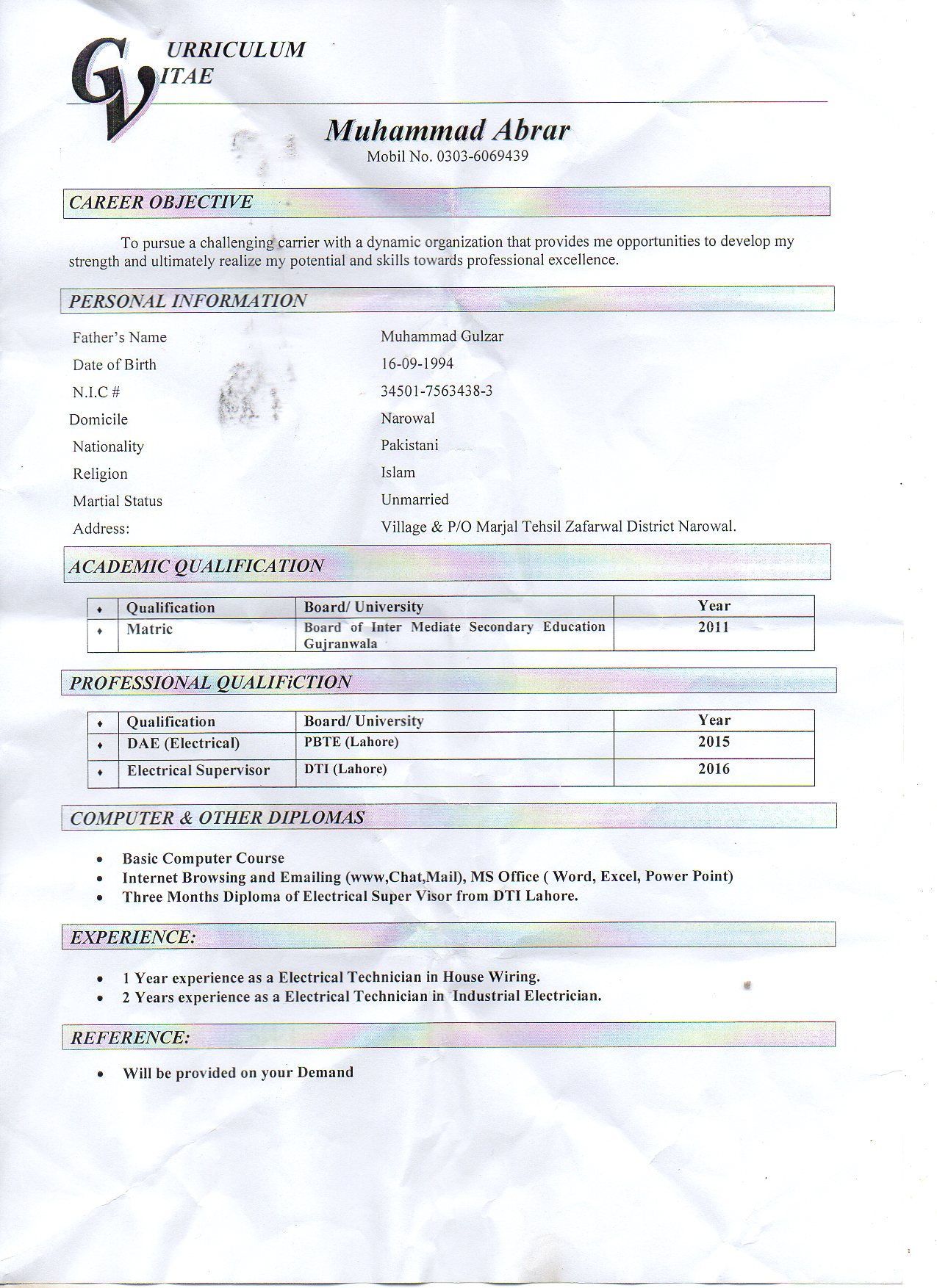 Muhammad Abrar Electrical Engineering