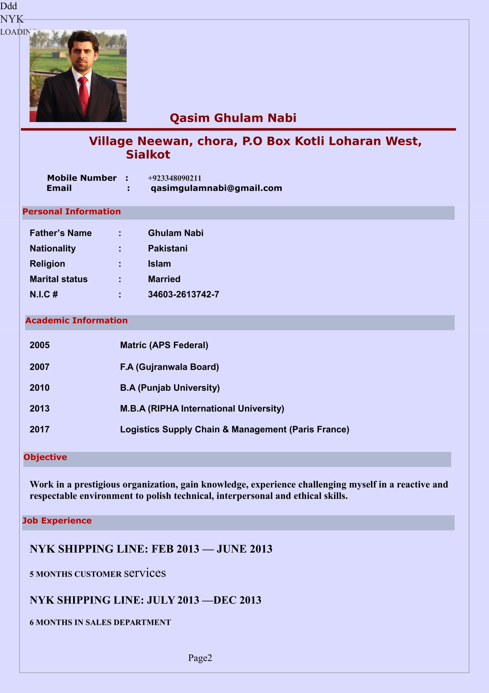 Qasim Ghulam Nabi Profile