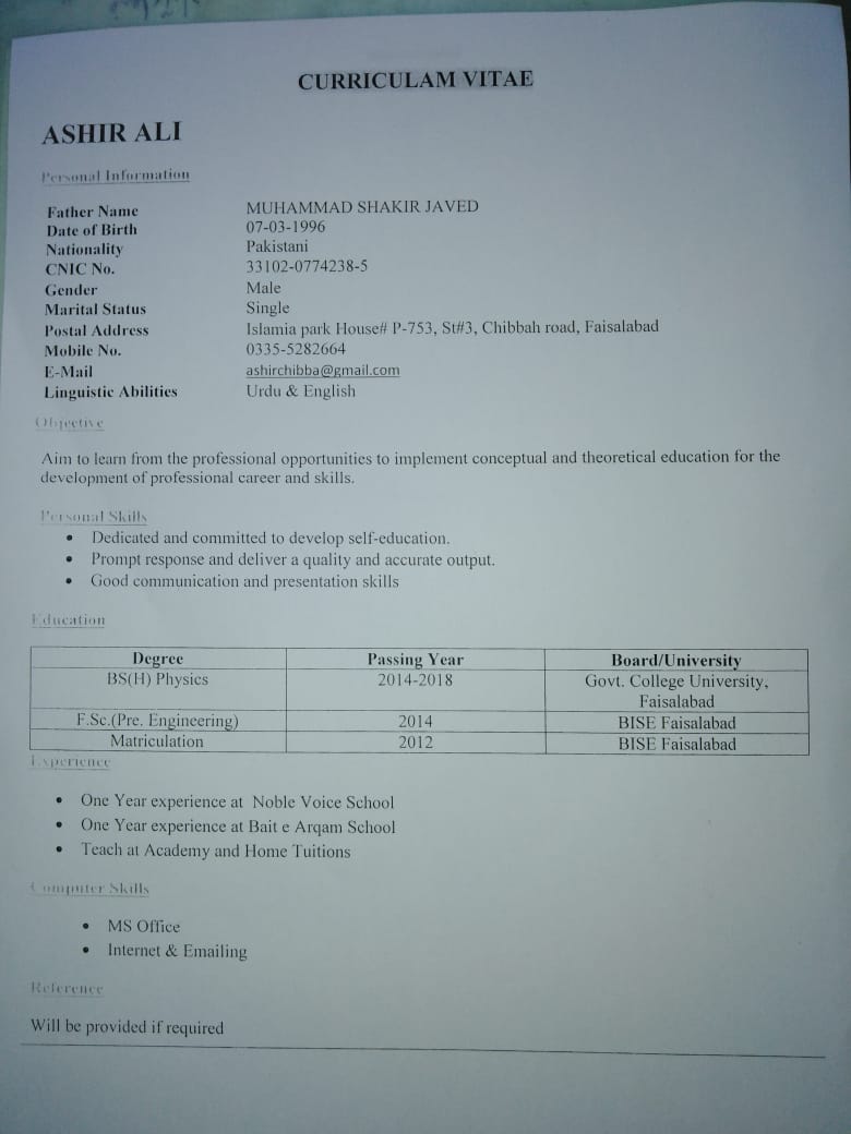 Ashir Ali Data Entry