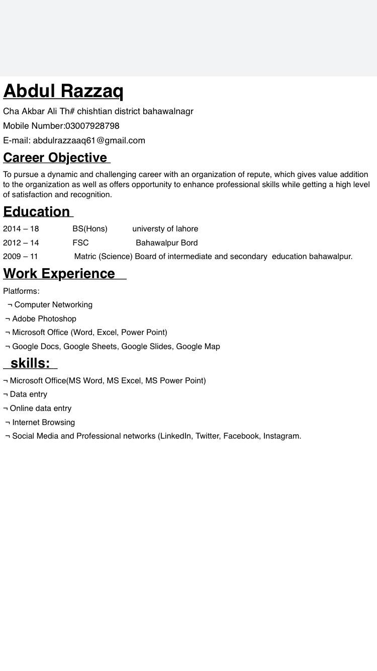 Abdul Razzaq CSS, Data Entry, Customer Support, Physics