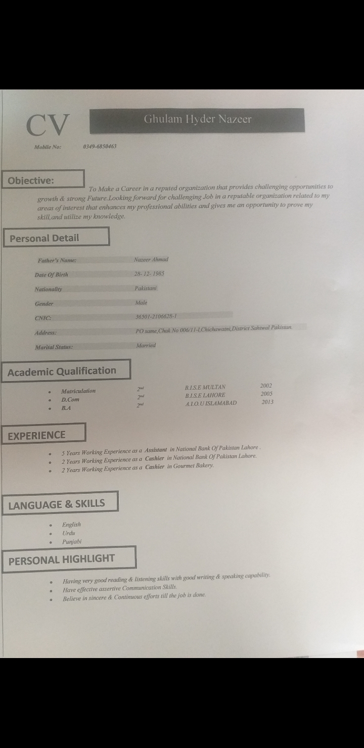 Mr Ghulam Haider Nazir 