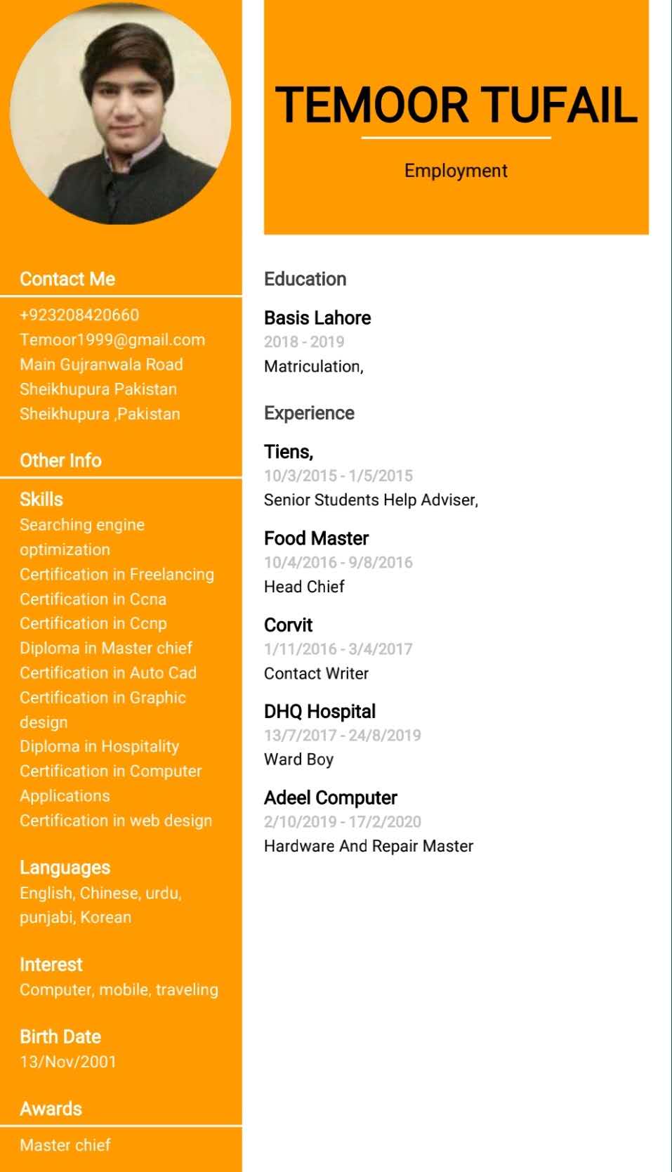 Temoor Tufail Profile Temoor Tufail Profile