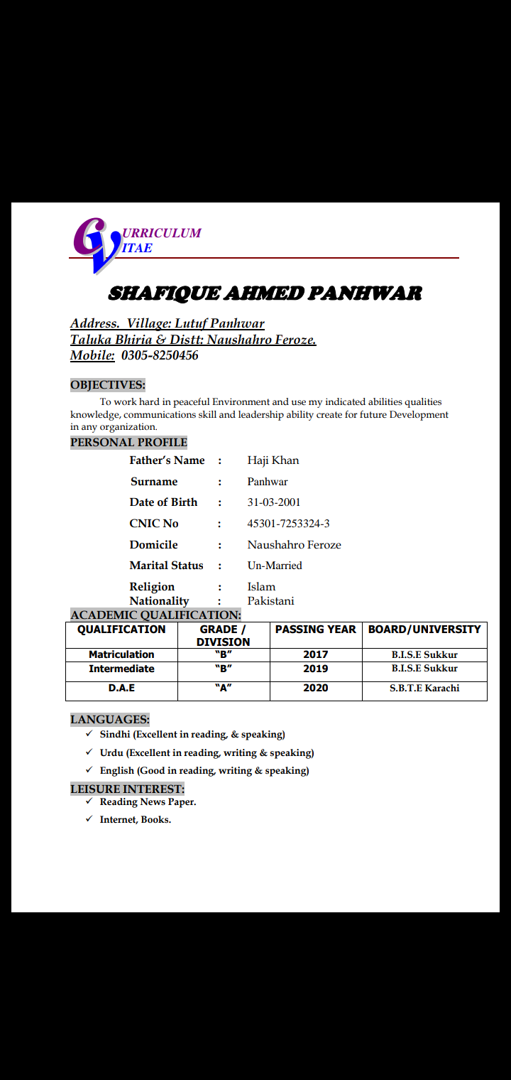 Shafique Ahmed Panhwar 