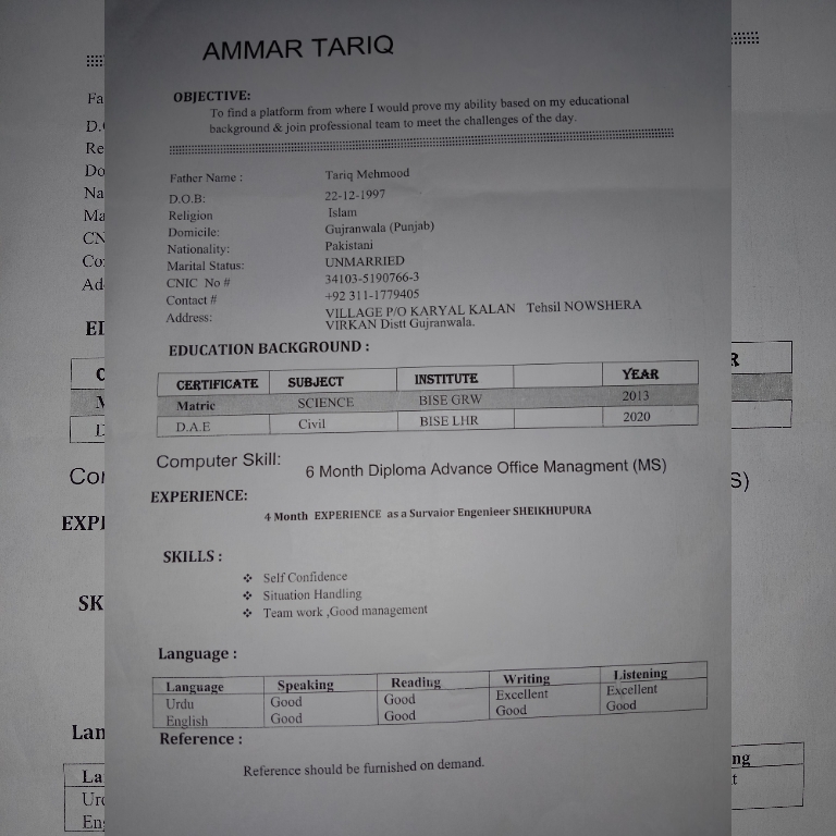 Ammar Tariq English Typing, Driving, MS Office