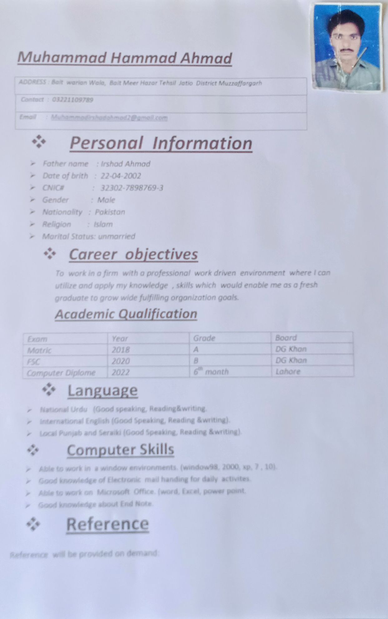 M Hammad Ahmad M Hammad Ahmad Shorthand, Urdu Typing, English Typing, Cooking, MS Office, 3D Animation, 3D Modelling, 3D Rendering, Adobe LiveCycle Designer, Arts & Crafts