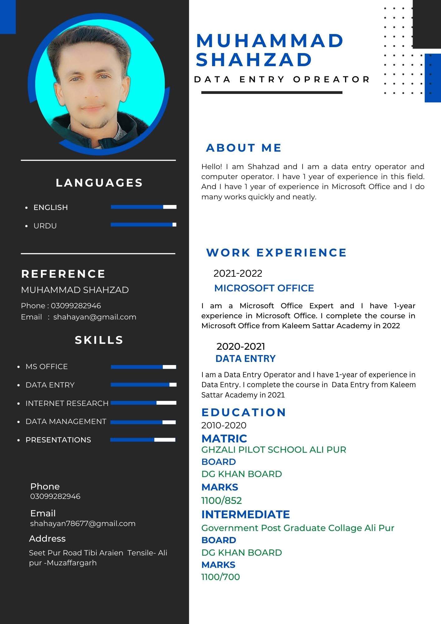 Muhammad SHAHZAD English Typing, MS Office, Landing Pages, Presentations, Shopify Templates, T-Shirts, Book Cover Design, Canva, CV Design, Google Slides