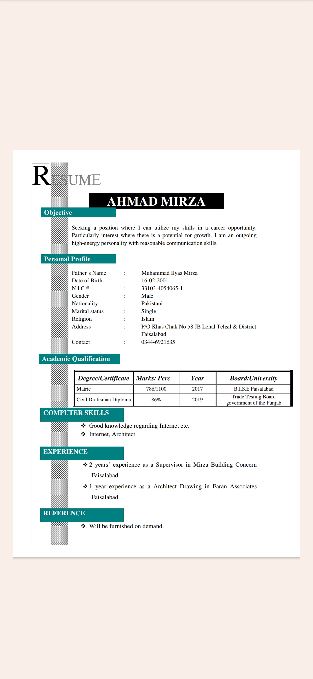 15465712 Ahmad Mirza AutoCAD Architecture, 2D Drawing, 2D Layout