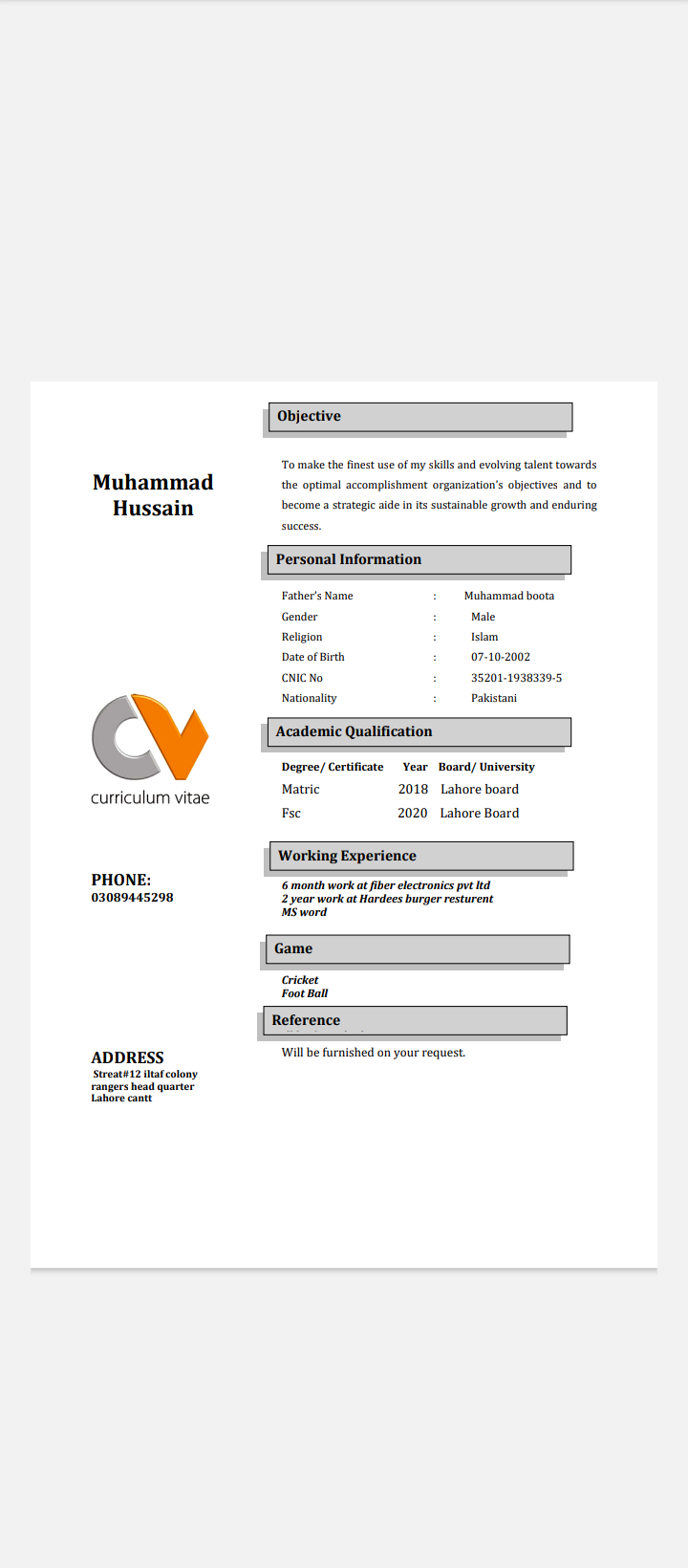 Muhammad Hussain English Typing, MS Office
