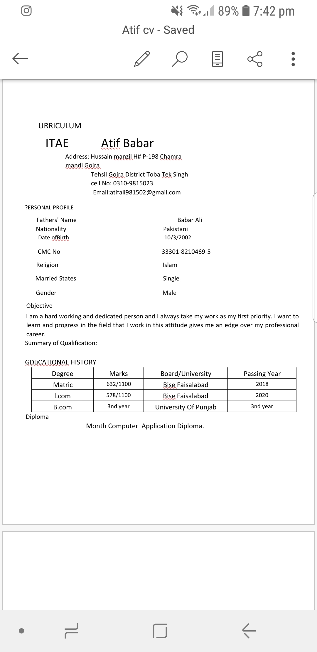 Atif Ali Babar Ali Profile