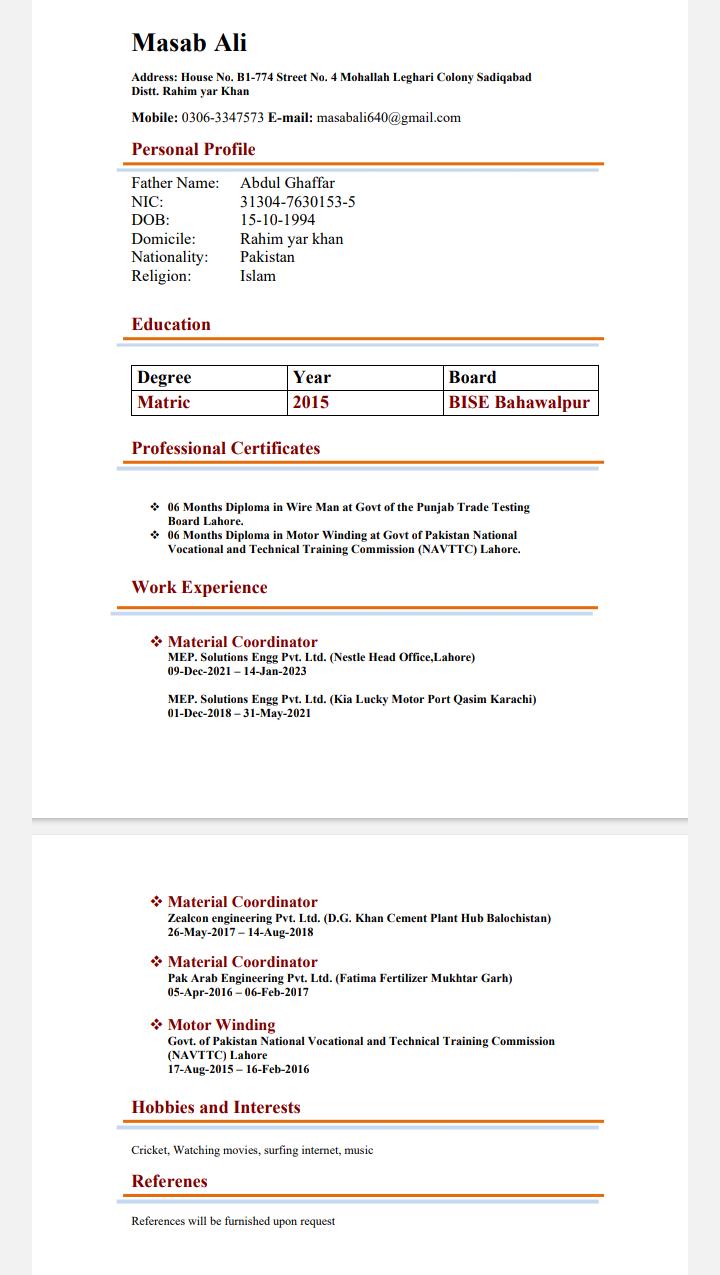 Masab Ali English Typing, MS Office