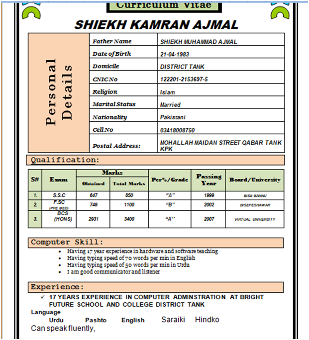 SHEIKH KAMRAN AJMAL Profile SHEIKH KAMRAN AJMAL Profile