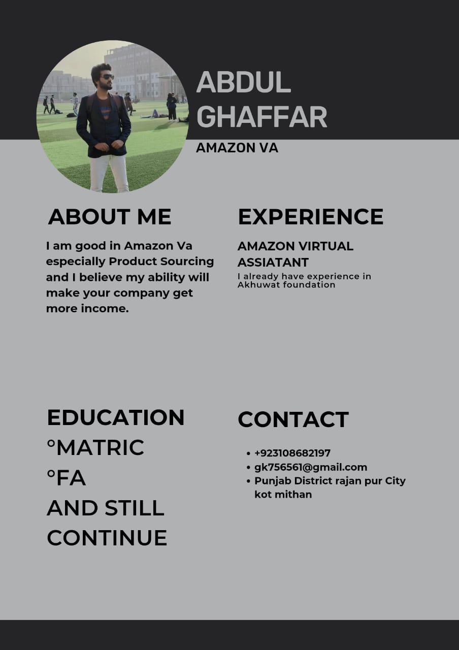 Abdul Ghaffar Amazon FBA, Call Center, English Typing