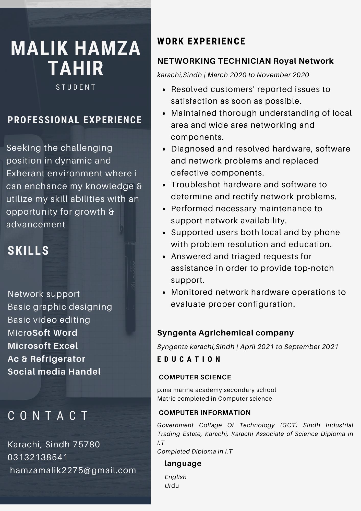 Malik Hamza Tahir Profile