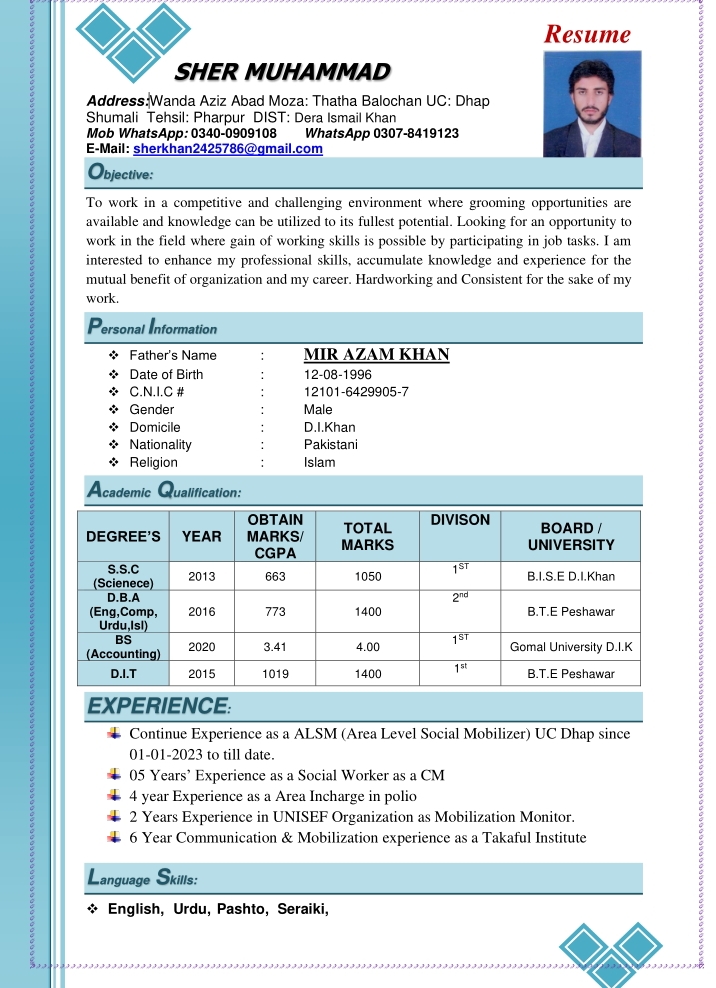 Sher Muhammad Khan Profile Sher Muhammad Khan Profile