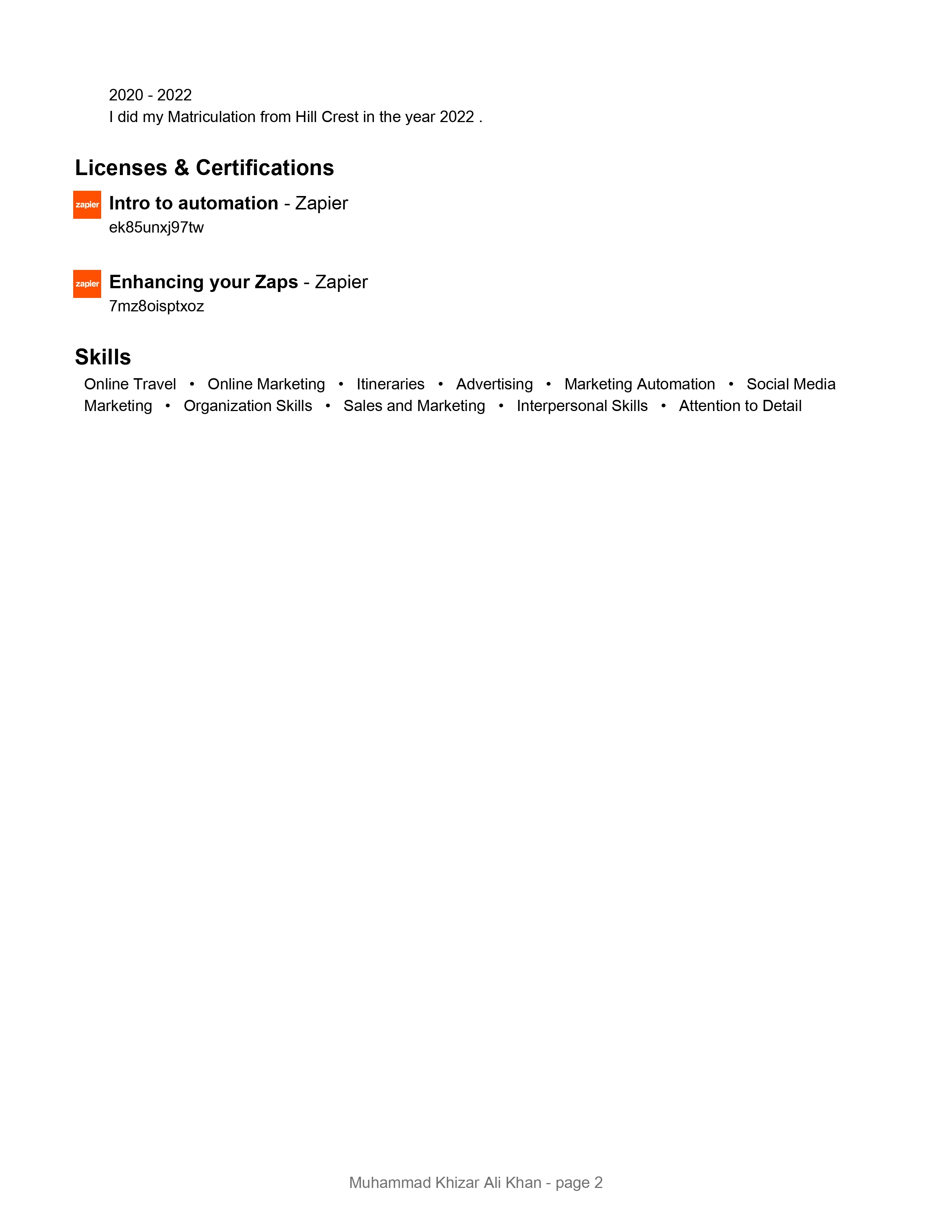 Muhammad Khizar Ali Khan Profile