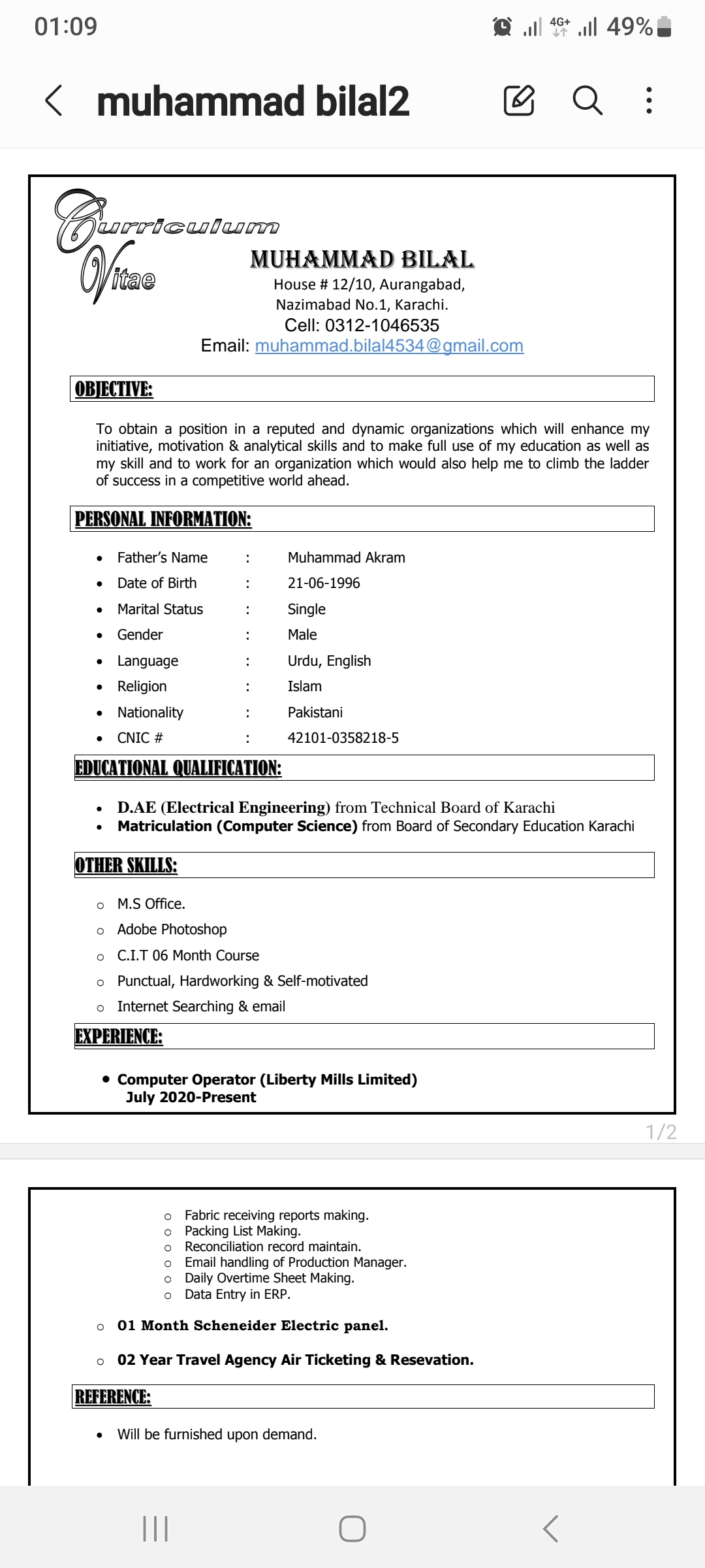 Muhammad Bilal Urdu Typing, English Typing, Driving, MS Office, Photo Editing, Word, Adobe Photoshop, Management, Email Handling, Internet Research