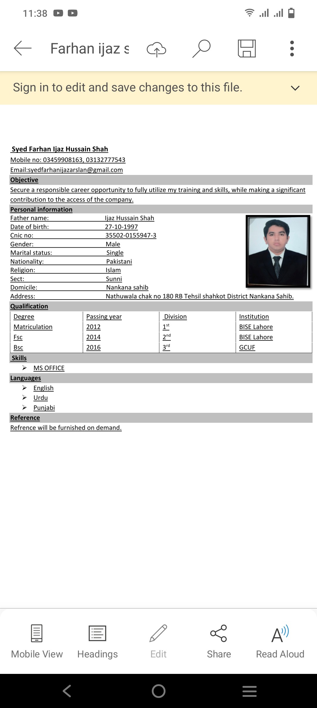 Syed Farhan Ijaz Hussain Shah Profile