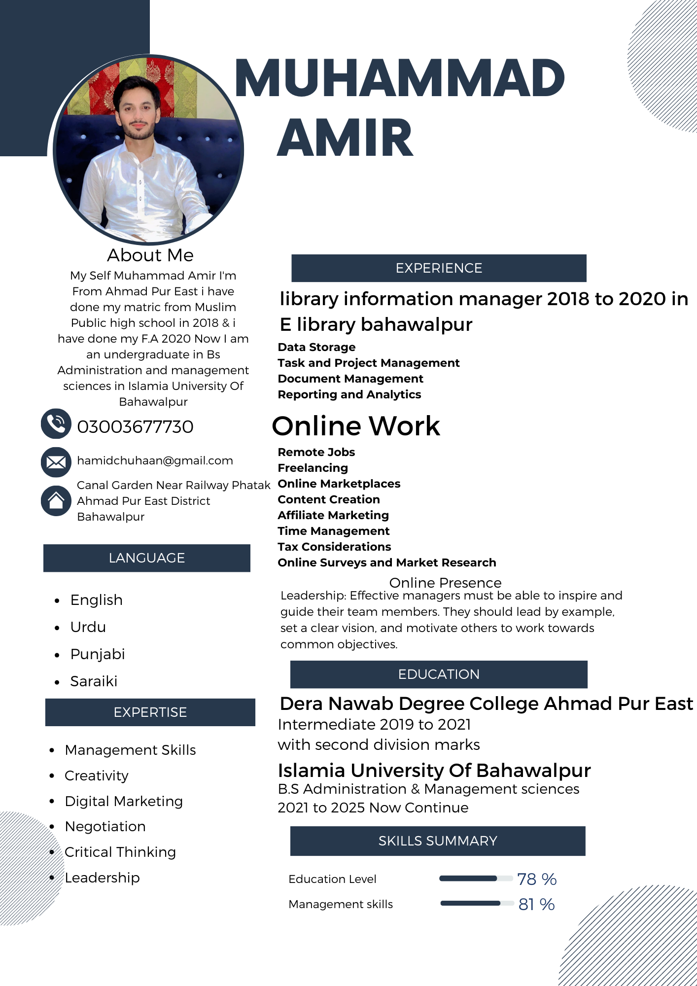 Muhammad Amir English Typing, Urdu Typing, Driving, MS Office, 3D Animation, 3D Design, 3D Modelling, Blog Design, Animation, Graphic Design