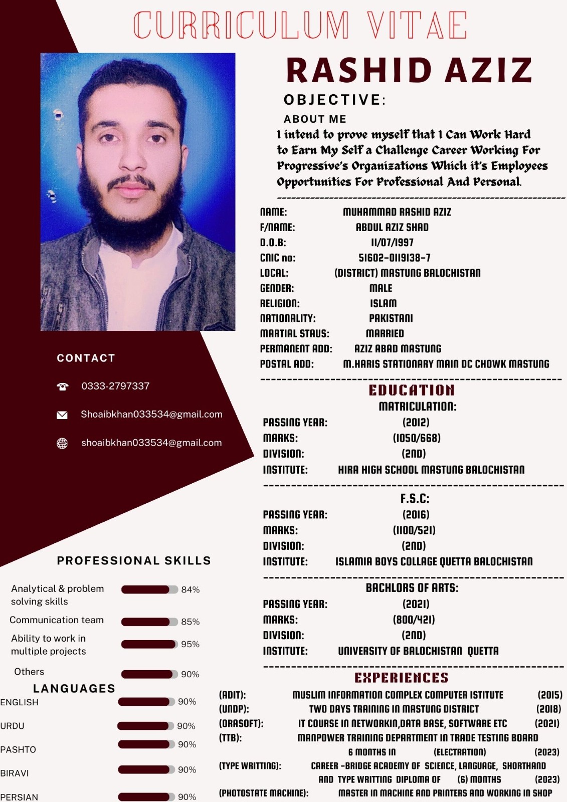 Muhammad Rashid Aziz MS Office, Shorthand, English Typing, Urdu Typing, 3D Design, Business Cards, Logo Design, Accounting, WordPress Design