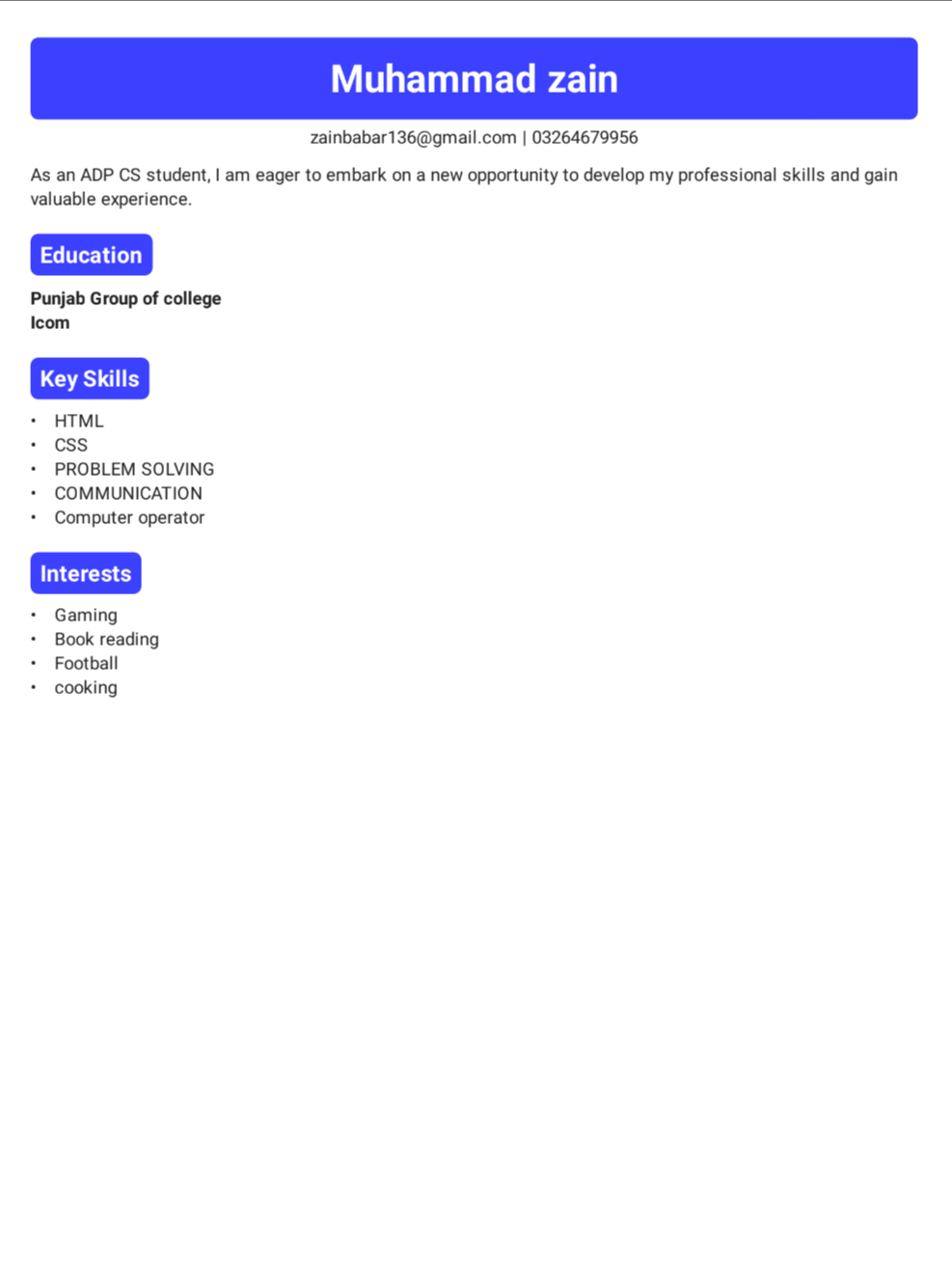Muhammad Zain Profile Muhammad Zain Profile
