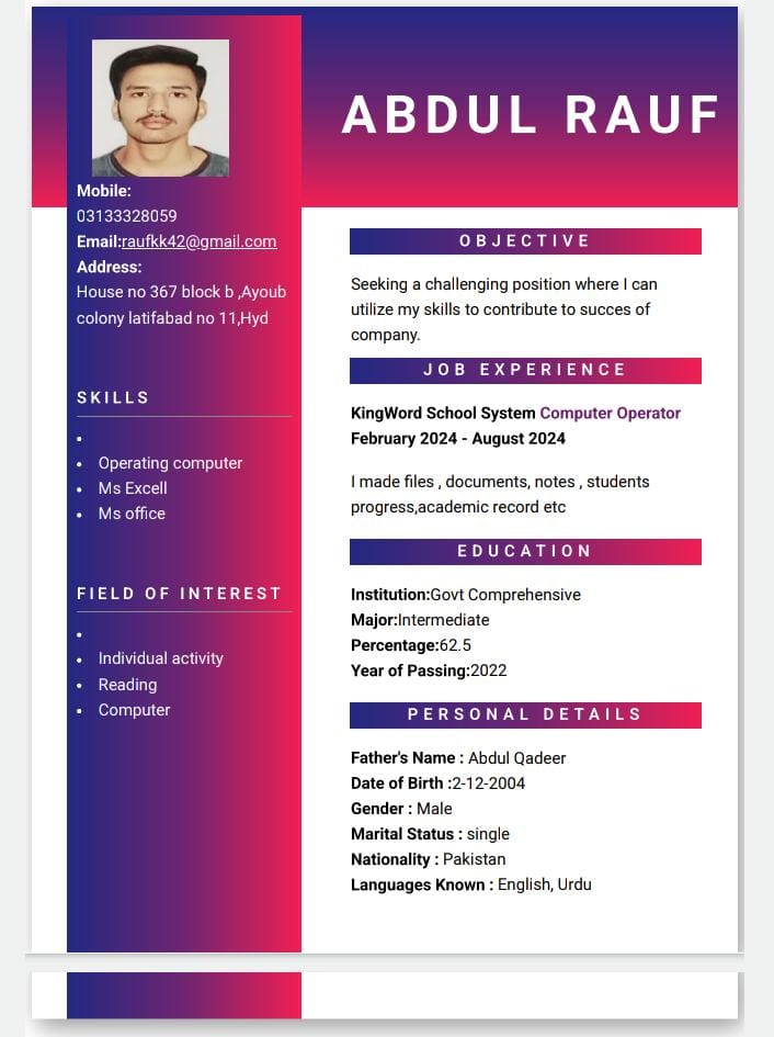 Abdul Rauf Abdul Qadeer Profile