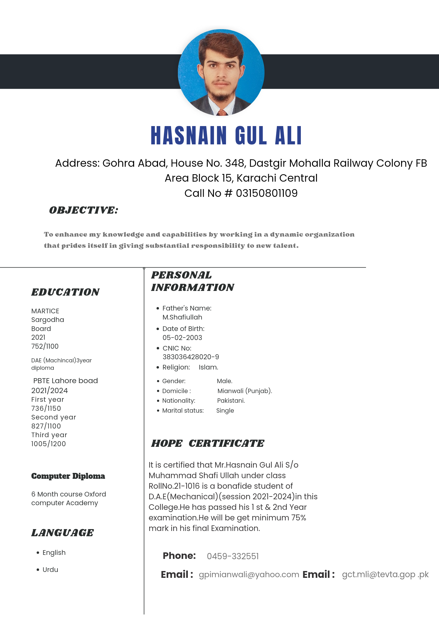 Hasnain Gul Ali Profile Hasnain Gul Ali Profile