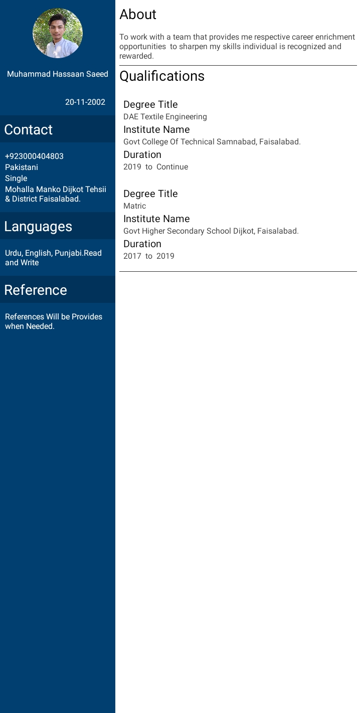MUHAMMAD HASSAAN SAEED Cooking, English Typing, Urdu Typing, Photography, Photo Editing, Sound Effects, Textile Design, Videography, Video Editing, YouTube Video Editing