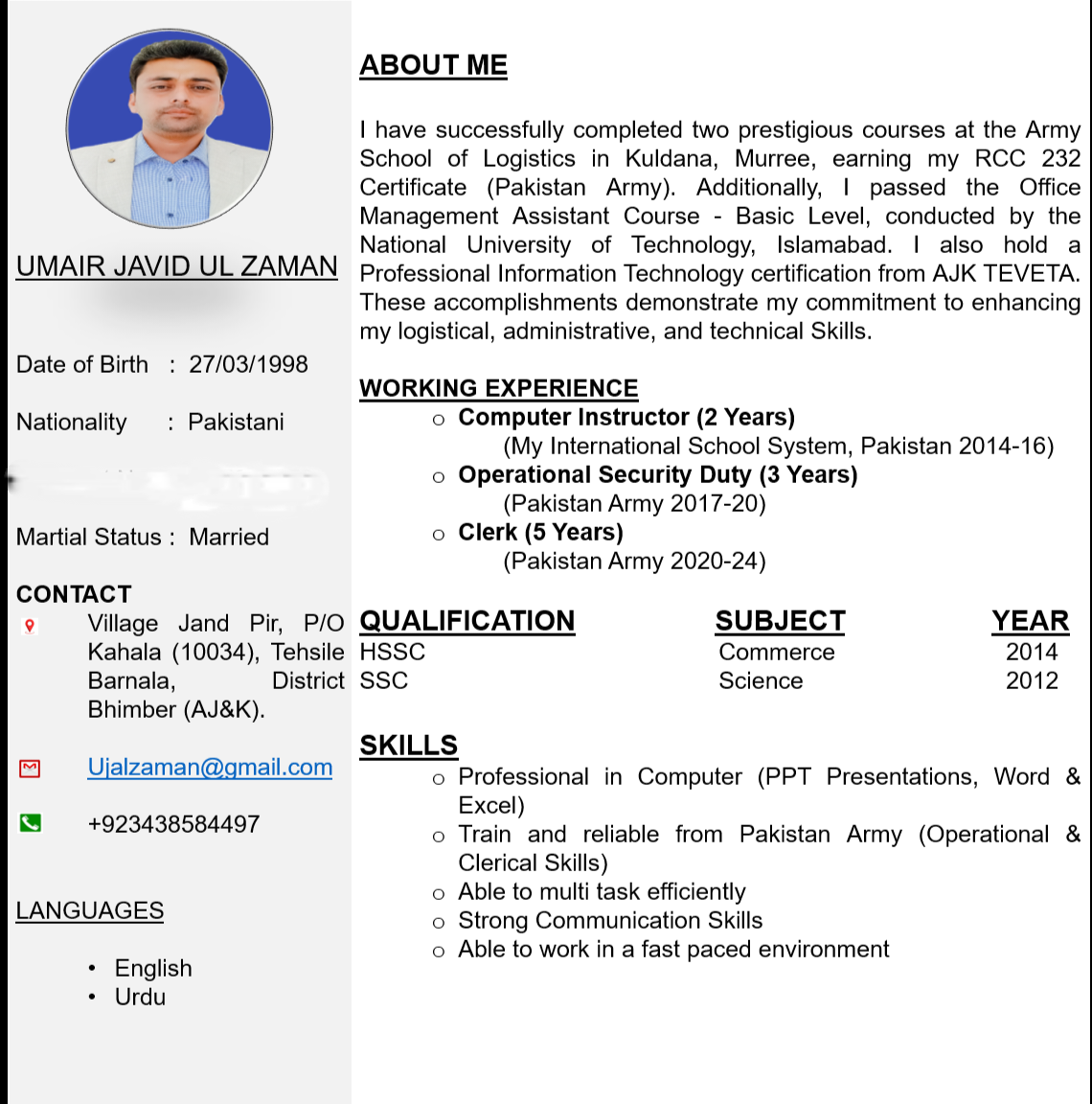 Umair Javid Ul Zaman MS Office, English Typing, Urdu Typing, Powerpoint, Security